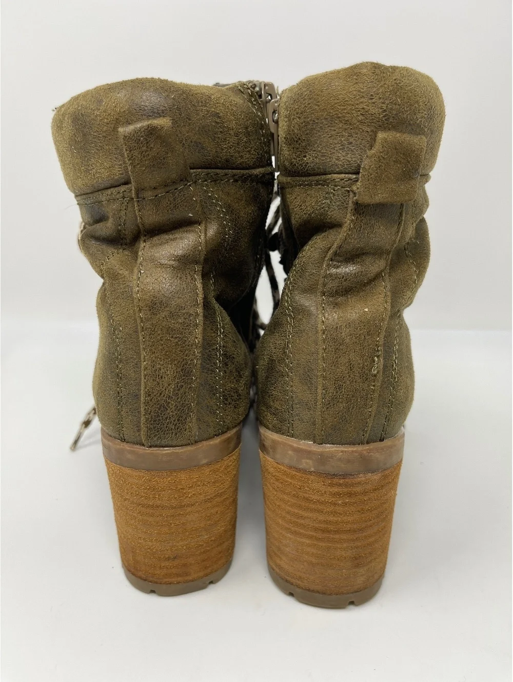 Carlos Santana Womens 7.5 Olive Green Lace Up Block Heel Ankle Hiking Boots